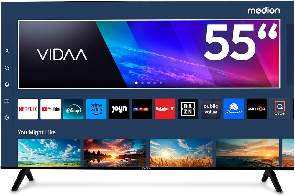 Medion LIFE X8552509 (MD 855280), 55 Zoll (138,8 cm) 4K Ultra HD Smart-TV mit VIDAA Betriebssystem, HDR und HD Triple Tuner. | Zustand: Sehr Gut
