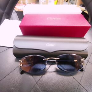 Cartier CT0467S 002 Gold/Blau, Unisex Sonnenbrille, randlos, inkl. OVP und Originalrechnung vom 15.05.2026 | Zustand: Neu