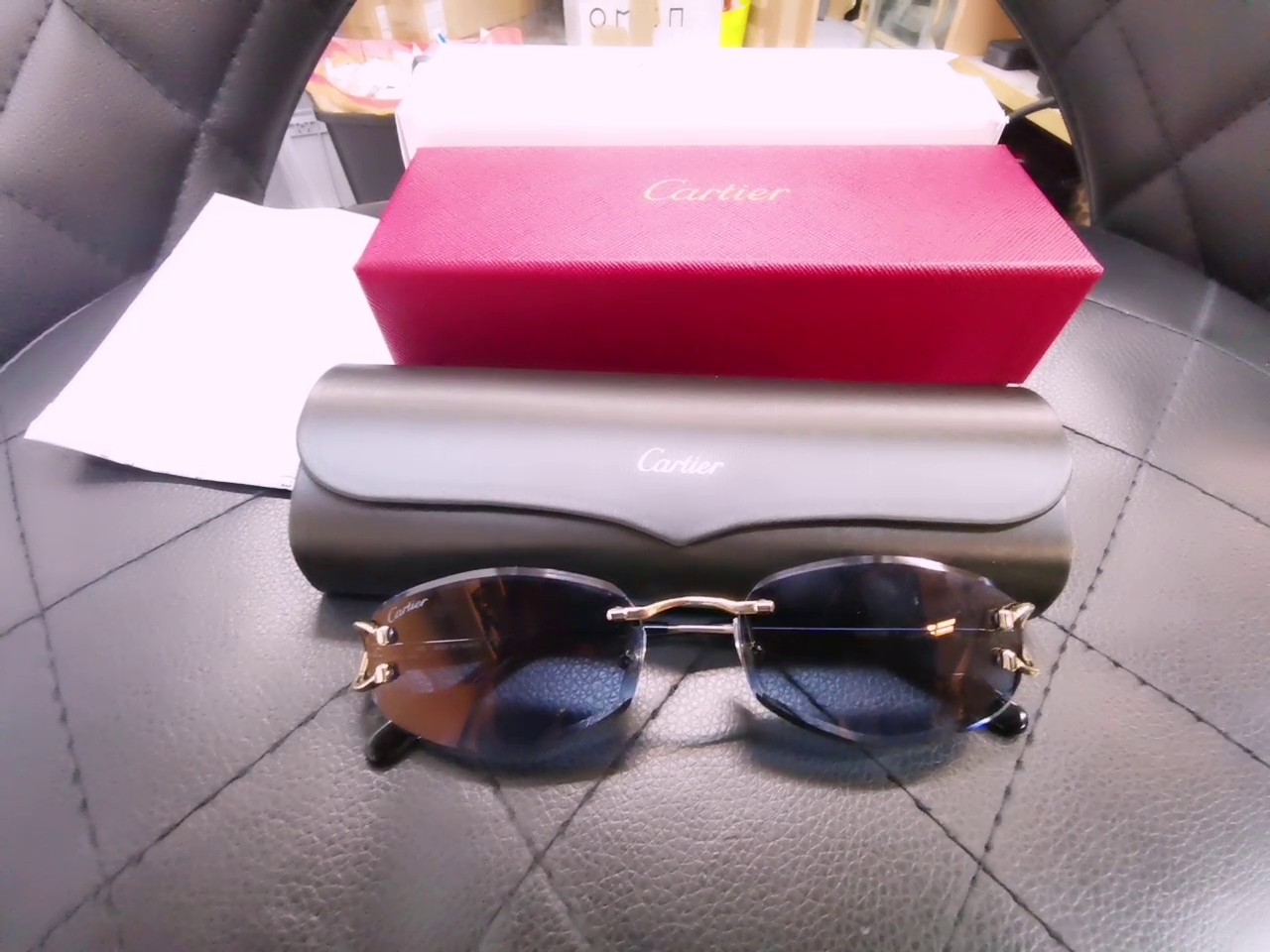 Cartier CT0467S 002 Gold/Blau, Unisex Sonnenbrille, randlos, inkl. OVP und Originalrechnung vom 15.05.2026 | Zustand: Neu
