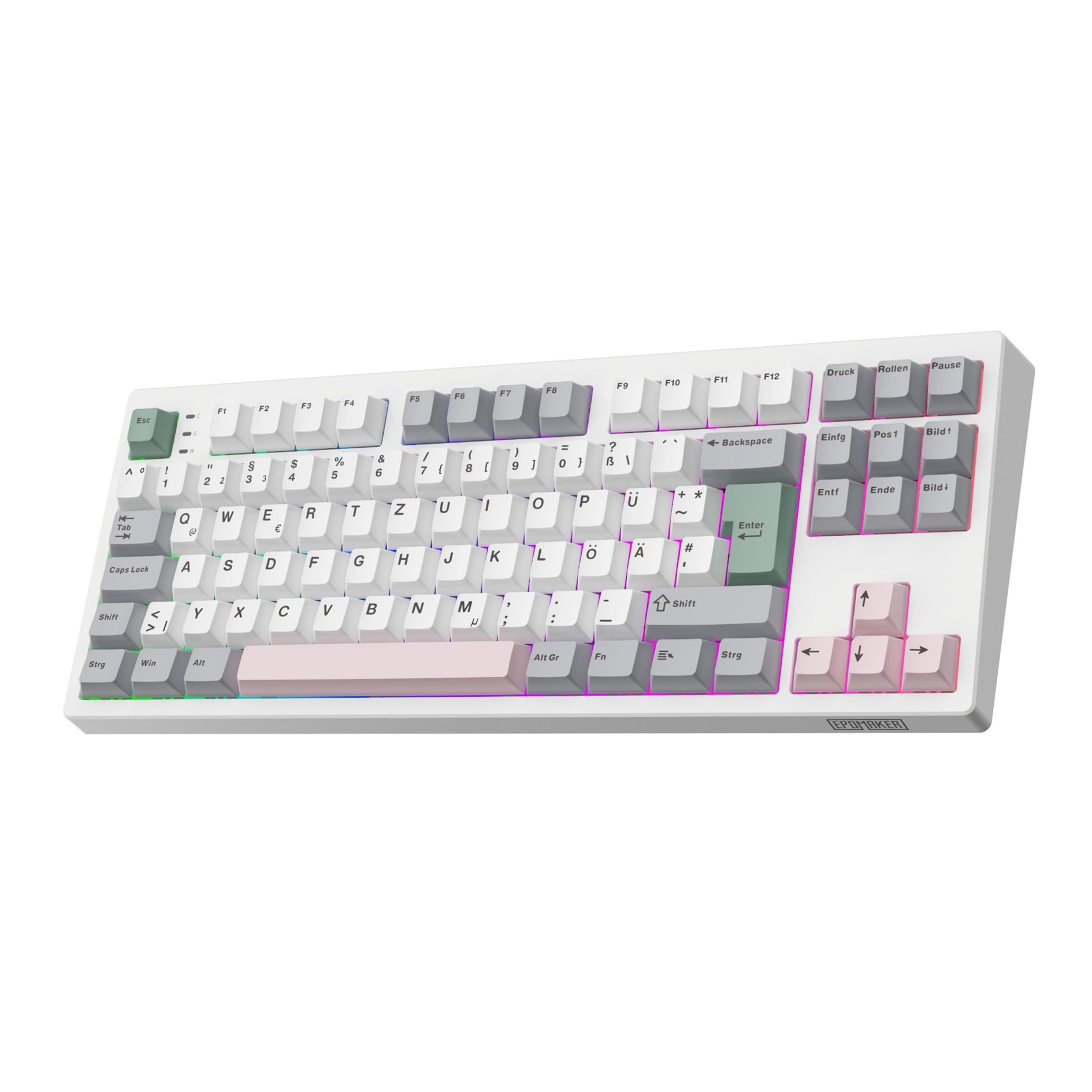 Epomaker TH87 Wireless TKL, Weiß/Grau/Pink, Mechanische Tastatur, ISO-DE Layout, 10000mAh Akku, Hot-Swap, Tri-Mode, inkl. OVP | Zustand: Wie Neu – Bild 2