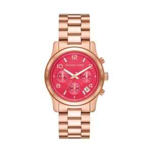 Michael Kors Runway MK7352 Roségold, Damen-Chronograph, 38 mm Gehäuse, pinkes Zifferblatt, Edelstahlarmband, inklusive OVP | Zustand: Neu