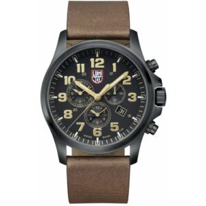 Luminox Atacama Field Chronograph 1949, Herrenuhr, 45mm, schwarzes PVD-Gehäuse, braunes Lederarmband, Chronograph, Alarm, inkl. OVP | Zustand: Neu