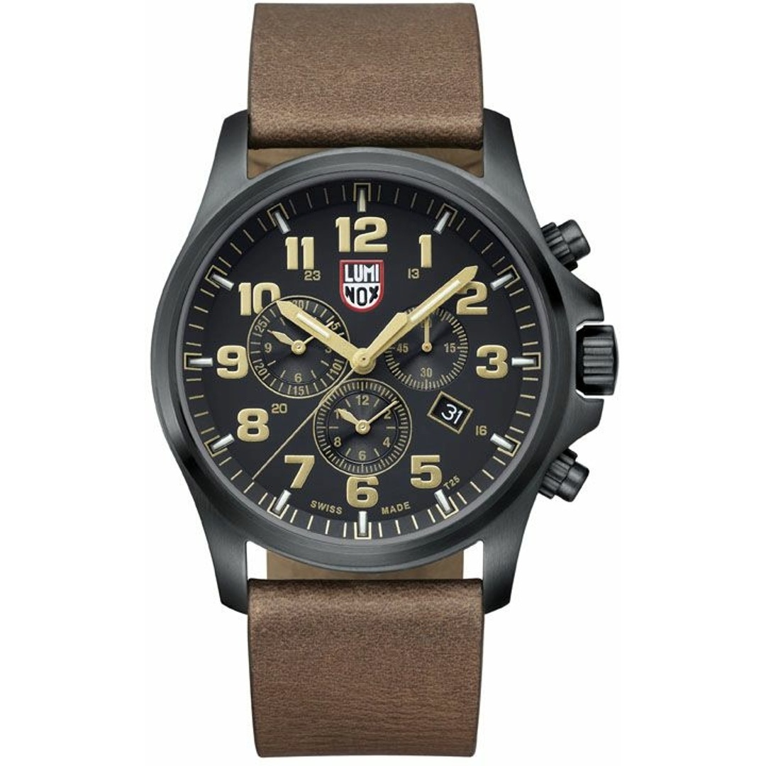 Luminox Atacama Field Chronograph 1949, Herrenuhr, 45mm, schwarzes PVD-Gehäuse, braunes Lederarmband, Chronograph, Alarm, inkl. OVP | Zustand: Neu