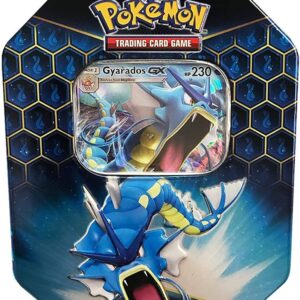 Pokémon Hidden Fates Tin Gyarados-GX, Originalverpackt, enthält 1 Gyarados-GX Promo-Karte, 4 Hidden Fates Booster & 1 Code-Karte. | Zustand: Neu