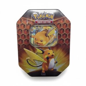 Pokémon Hidden Fates Raichu-GX Tin 2019, Enthält 4 Hidden Fates Booster, 1 Raichu-GX Promo-Karte (SM213) und Code-Karte, OVP versiegelt. | Zustand: Neu