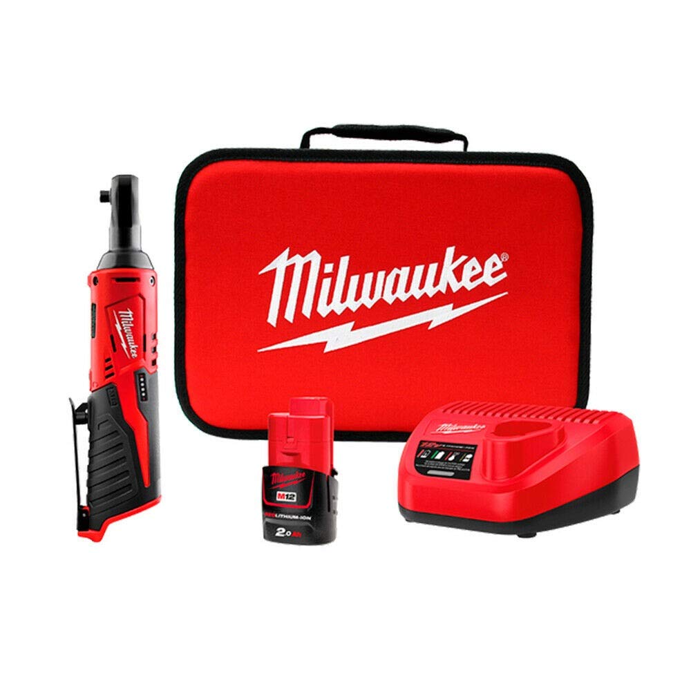 Milwaukee M12 IR-201B Akku-Ratsche 3/8", 12V, 47 Nm, inkl. 1x 2.0 Ah Akku, Ladegerät und Tasche, 250 U | min, kompakte Bauform, LED-Licht | Zustand: Neu