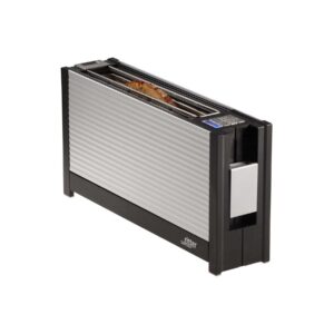 Ritter Volcano 3 Toaster Silber/Schwarz, Schmaler Langschlitztoaster mit Aluminiumfront, 950 Watt, integrierte Brötchenauflage, LED-Anzeige | Zustand: Neu