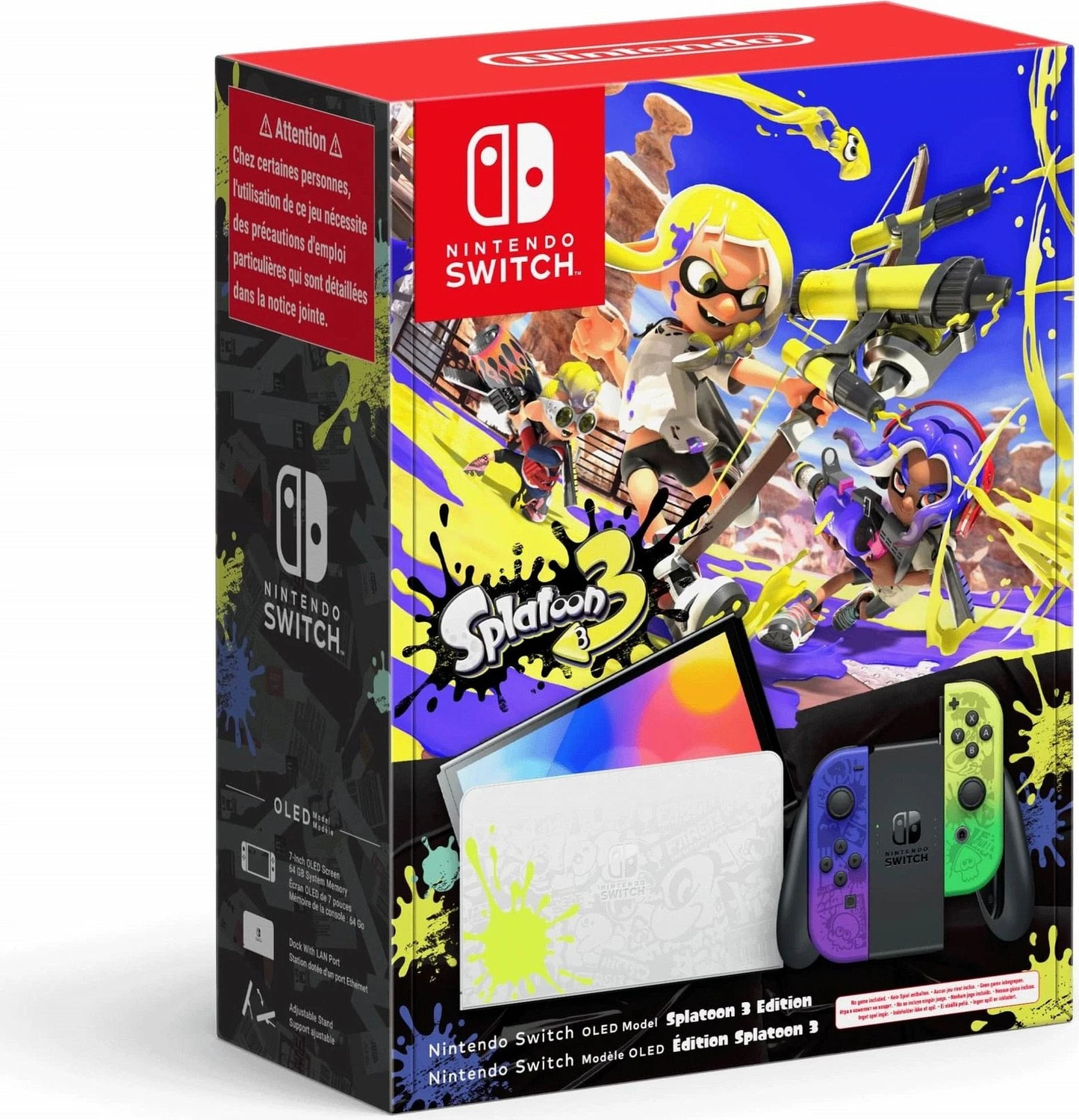 Nintendo Switch OLED Splatoon 3 Edition , Special Edition Konsole mit thematischem Design, inkl. Dockingstation, Netzteil und OVP. | Zustand: Sehr Gut | Farbe: schwarz