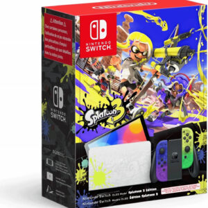Nintendo Switch OLED Splatoon 3 Edition 2022, Special Edition Konsole mit thematischem Design, inkl. Dockingstation, Netzteil und OVP. | Zustand: Sehr Gut | Farbe: schwarz
