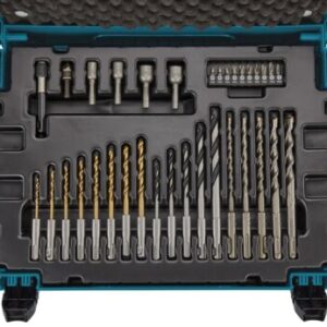 Makita Bohrer- und Bit-Set 65-tlg., Umfangreiches Set mit Bohrern, Bits, Steckschlüsseln und Maßband im stabilen Kunststoffkoffer. | Zustand: Wie Neu