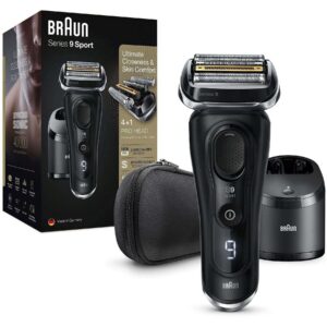 Braun Series 9 9352cc Sport, Schwarz, Elektrischer Folienrasierer, Wet&Dry, inkl. Reinigungsstation, Reiseetui und Zubehör. | Zustand: Neu