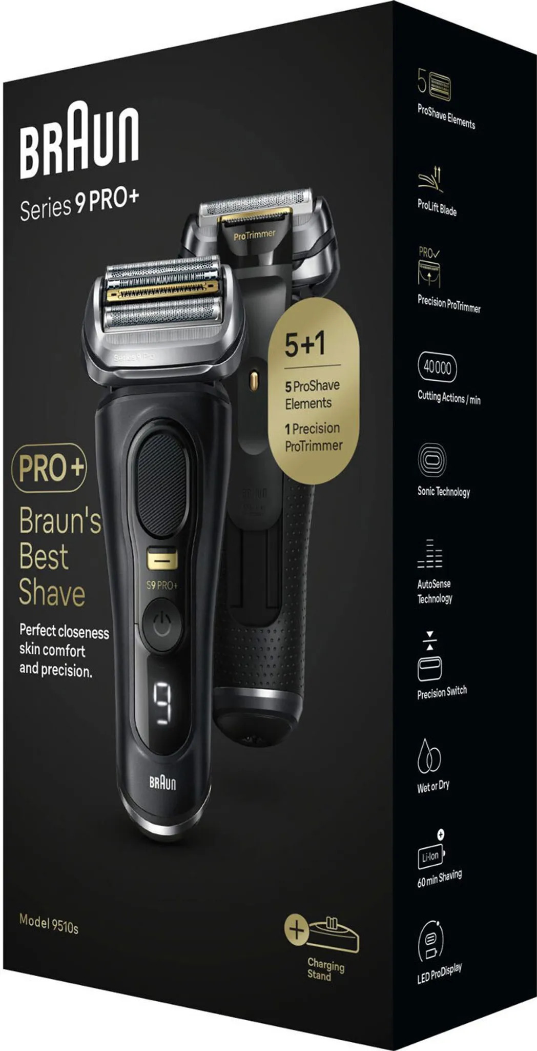 Braun Series 9 Pro+ 9510s Schwarz, Elektrischer Rasierer für Nass- und Trockenrasur, inkl. Ladestation und Reiseetui. | Zustand: Neu – Bild 2