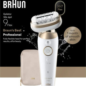 Braun Silk-épil 9 Flex SES 9-011 Weiß/Gold, Kabelloser Wet & Dry Epilierer mit 360°-Flex-Kopf, SensoSmart-Technologie und AuFernbedienungewahrungstasche. | Zustand: Neu