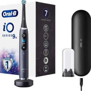 Oral-B iO Series 9n Black Onyx, Elektrische Zahnbürste mit magnetischer iO-Technologie, 7 Putzmodi, KI-Putztechnikerkennung, Farbdisplay, Reise-Ladeetui und 2 Aufsteckbürsten. | Zustand: Neu