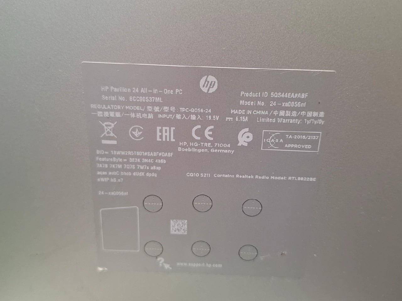 HP Pavilion 24-xa0056nf All-in-One PC, Intel Core i5 8400T Gen, 8GB RAM, 1TB HDD, 23,8 Zoll Full HD Display, All-in-One System. mit Maus+ Tastatur | Zustand: Gut – Bild 2
