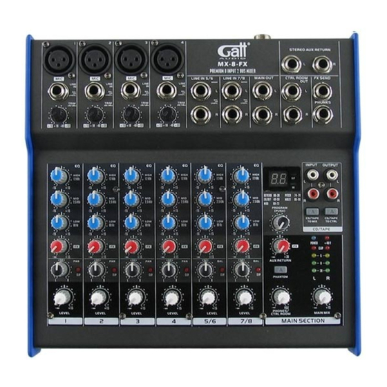 Gatt Audio MX-8-FX Mischpult, 8-Kanal-Mixer, 4 Mono- & 2 Stereo-Eingänge, 3-Band-EQ, Digital-Effekte, Phantomspeisung, inkl. Netzteil | Zustand: Gut