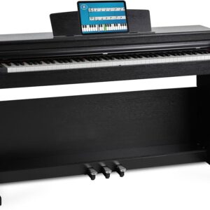 RockJam Digital Piano DP88-V Schwarz, 88 halbgewichtete Tasten, inkl. Notenständer, USB-MIDI, Anschlagdynamik, 10 Klangfarben | Zustand: Sehr Gut