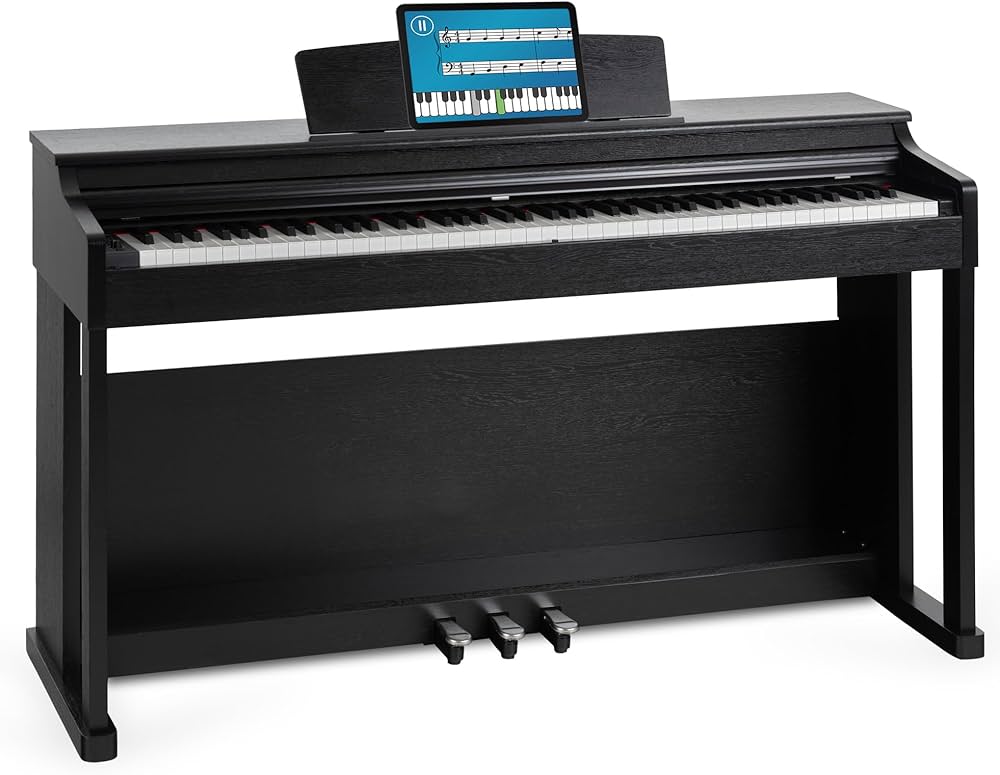 RockJam Digital Piano DP88-V Schwarz, 88 halbgewichtete Tasten, inkl. Notenständer, USB-MIDI, Anschlagdynamik, 10 Klangfarben | Zustand: Sehr Gut