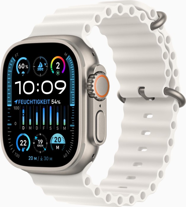 Apple Watch Ultra 2, 49mm, Titan, Weiß, Inklusive Ocean Armband, Originalverpackung (OVP) vorhanden. | Zustand: Gut | Farbe: grau