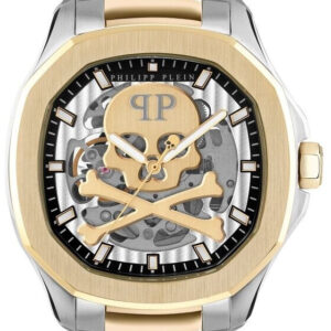Philipp Plein $keleton $pectre PWRAA0323, Herrenuhr, Automatik, 42mm, Edelstahl, Gold | Silber, Skelett-Zifferblatt, inkl. OVP & Rechnung | Zustand: Neu | Farbe: gold und Silber