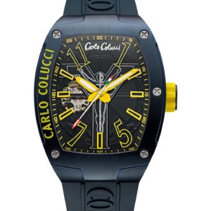 Carlo Colucci CC100 Automatikuhr, Herrenuhr mit Tonneau-Gehäuse, Skelett-Zifferblatt, Silikonarmband, inkl. Originalverpackung. | Zustand: Neu | Farbe: schwarz