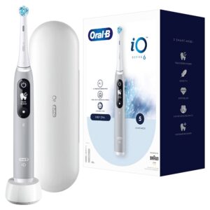 Oral-B iO Series 6 Grey Opal, Elektrische Zahnbürste mit Magnet-Technologie, interaktivem Display, 5 Putzmodi und Reise-Etui. | Zustand: Neu