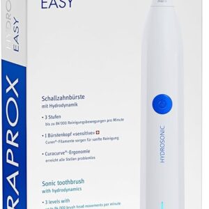 Curaprox Hydrosonic Easy, Weiß, Schallzahnbürste mit 3 Reinigungsstufen, Hydrodynamik, 1 Sensitive-Bürstenkopf und Ladestation. | Zustand: Neu