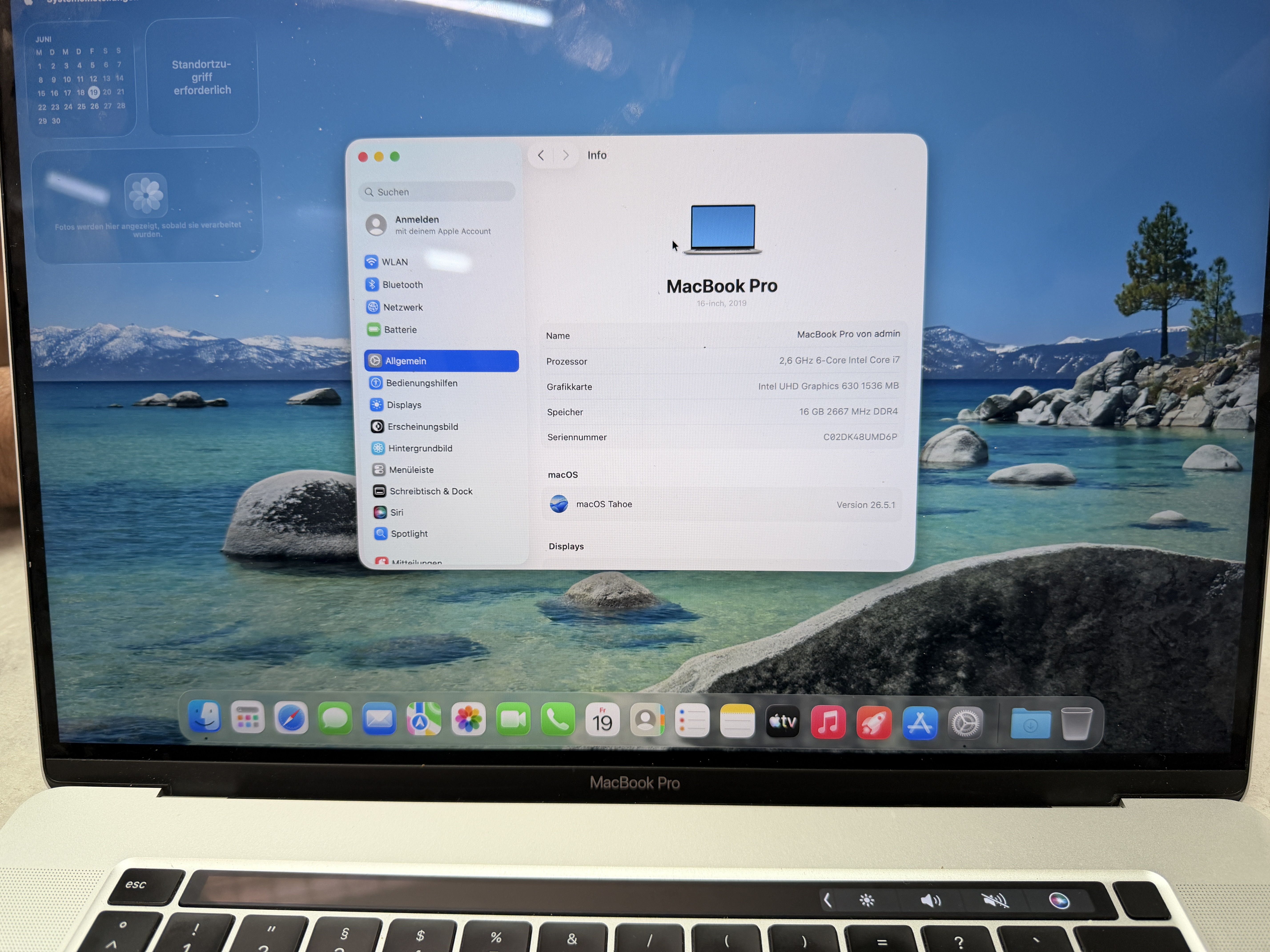 Apple MacBook Pro 16" 2019 Silber, Intel Core i7 2,6 GHz, 16 GB RAM, 500 GB SSD, 1200 Ladezyklen, guter Batteriezustand | Zustand: Gut – Bild 3