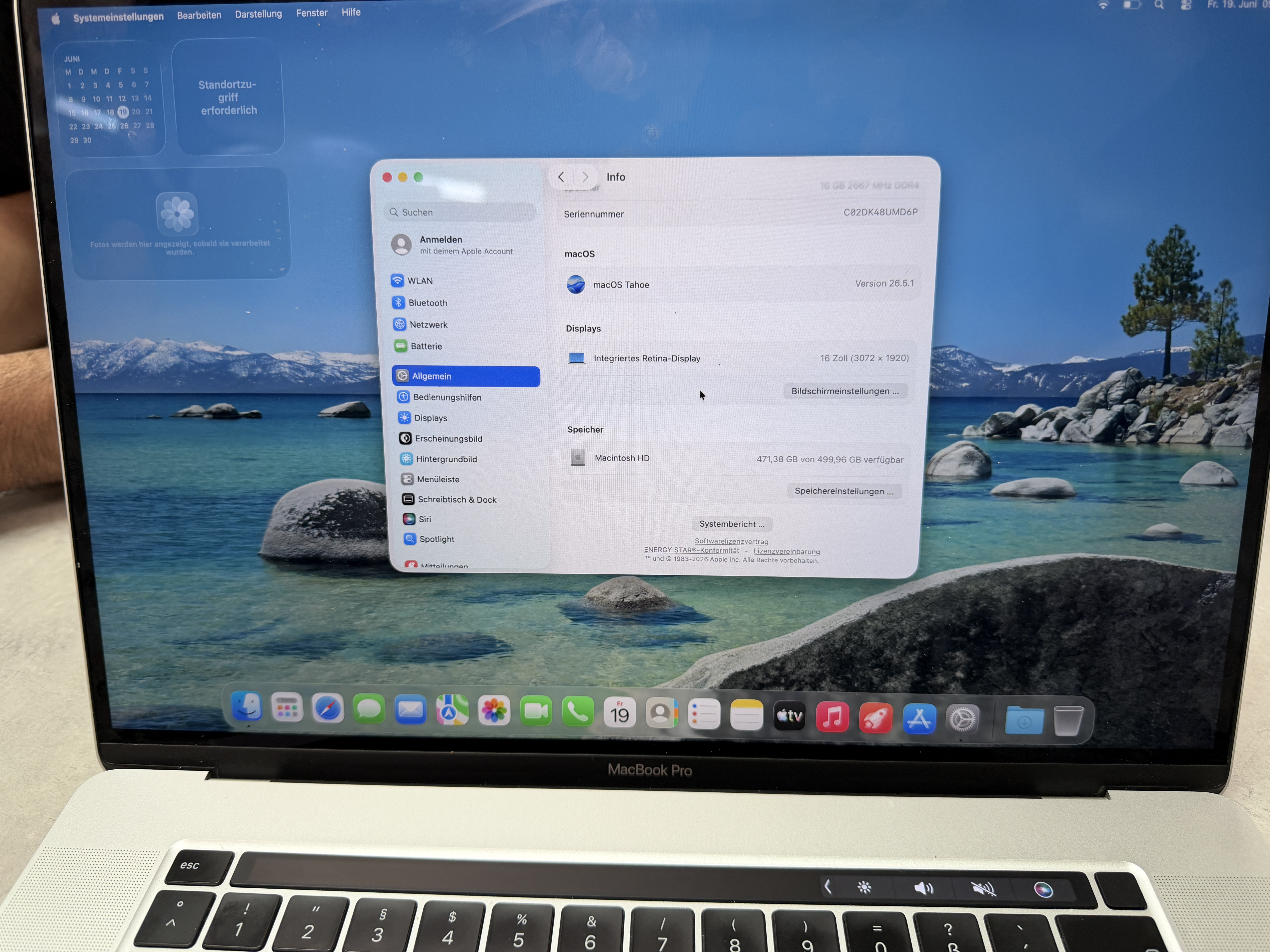 Apple MacBook Pro 16" 2019 Silber, Intel Core i7 2,6 GHz, 16 GB RAM, 500 GB SSD, 1200 Ladezyklen, guter Batteriezustand | Zustand: Gut – Bild 4