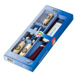 Kirschen Stechbeitel-Set 1195000, 4-teilig, 3 Stechbeitel (10, 20, 26 mm) mit Weißbuchenheft und 1 Japansäge (225 mm), in OVP | Zustand: Neu