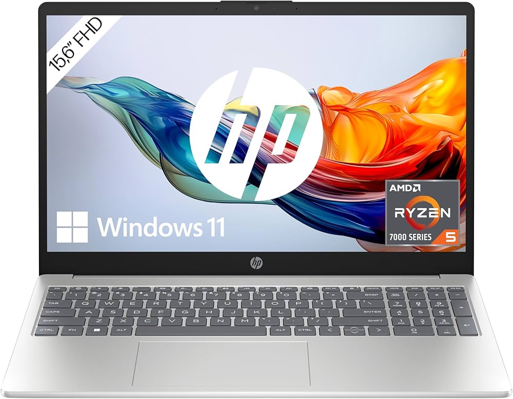 HP Laptop 15-fc0910ng Natural Silver, 15,6 Zoll FHD, AMD Ryzen 5 7520U, 16GB RAM, 512GB SSD, Windows 11, DE-Tastatur | Zustand: Neu