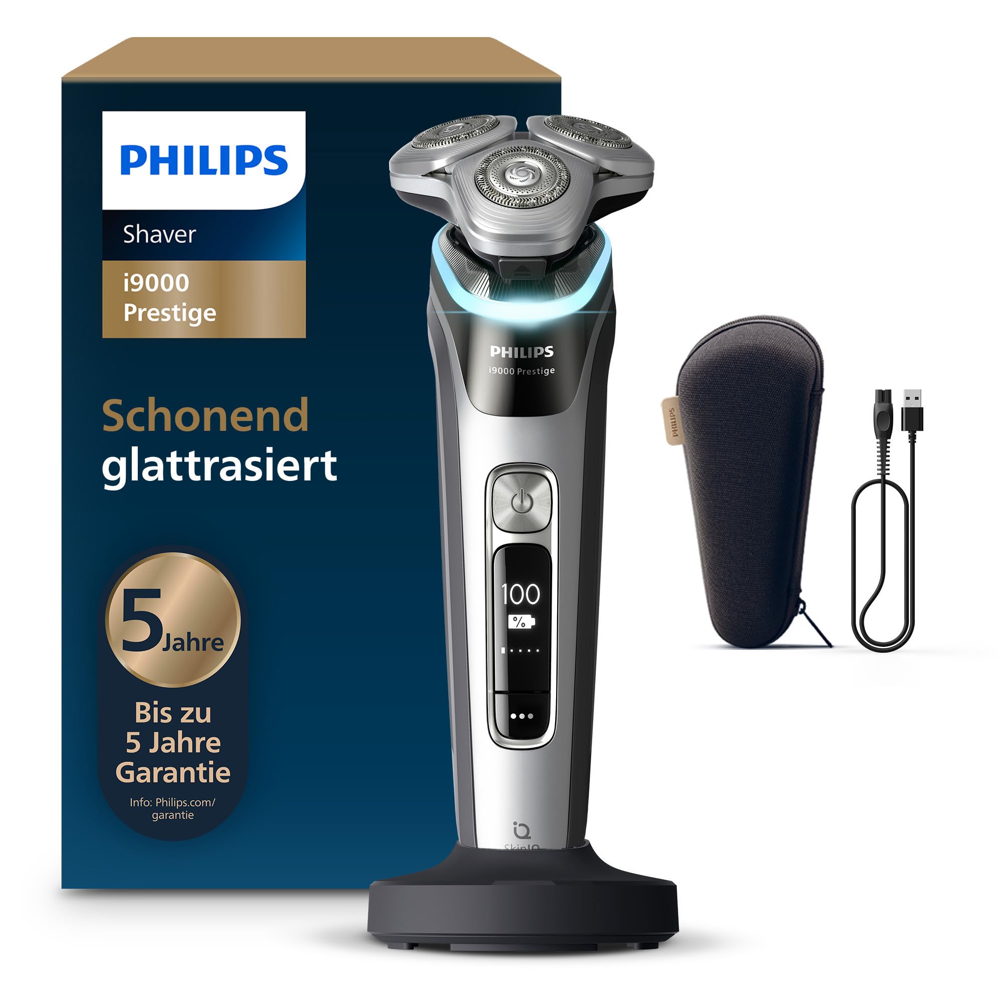Philips Shaver Series 9000 Prestige XP9204/30, Elektrischer Nass- und Trockenrasierer mit SkinIQ, 360°-Scherkopf, Ladestation und Reiseetui, OVP | Zustand: Neu – Bild 2
