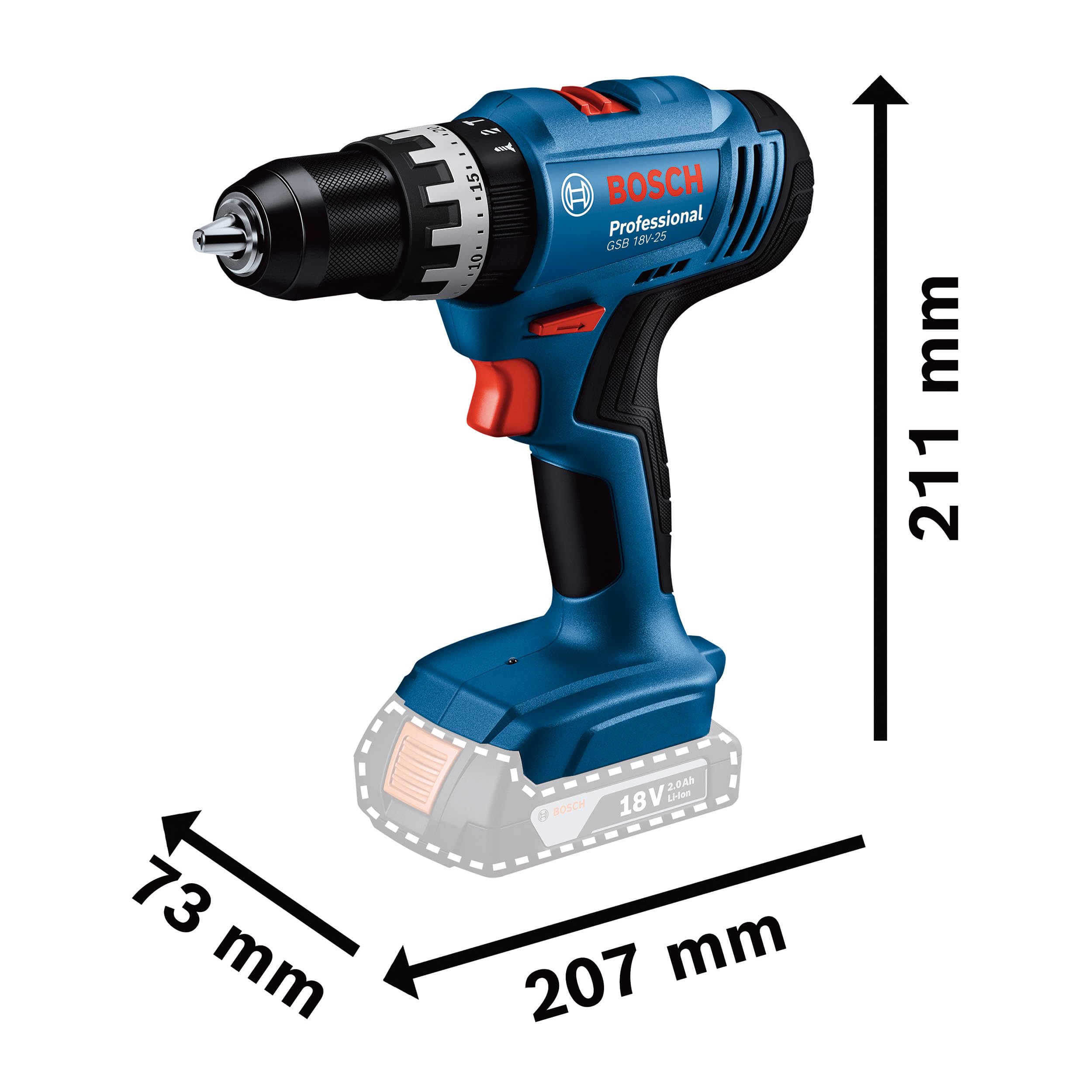 Bosch Professional GSB 18V-25 Blau, Akku-Schlagbohrschrauber, 18V, inkl. OVP, vielseitig einsetzbar für Holz, Metall und Mauerwerk | Zustand: Neu – Bild 2