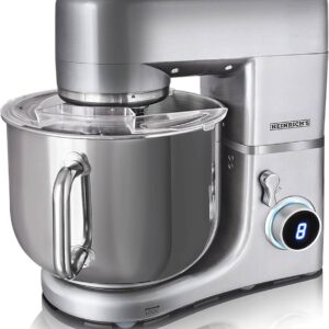 Heinrich's Küchenmaschine HKM 8078 Silber, Leistungsstarke 1800 W Küchenmaschine mit 8 Liter Edelstahl-Rührschüssel, 8 Geschwindigkeitsstufen, LED-Display und Pulse-Funktion. | Zustand: Wie Neu