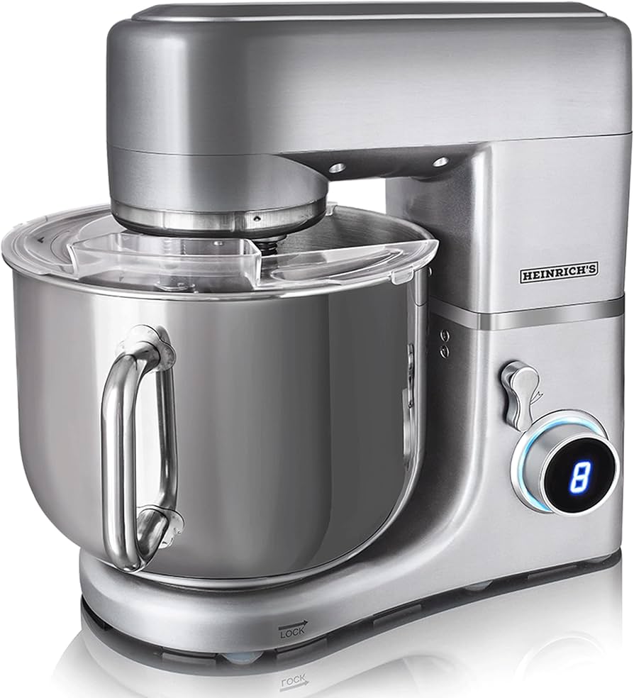 Heinrich's Küchenmaschine HKM 8078 Silber, Leistungsstarke 1800 W Küchenmaschine mit 8 Liter Edelstahl-Rührschüssel, 8 Geschwindigkeitsstufen, LED-Display und Pulse-Funktion. | Zustand: Wie Neu