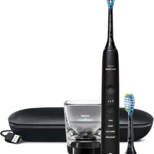 Philips Sonicare DiamondClean 9000 Schwarz, Elektrische Schallzahnbürste mit App, 4 Putzprogramme, 3 Intensitätsstufen, inkl. Ladeglas und Etui | Zustand: Neu