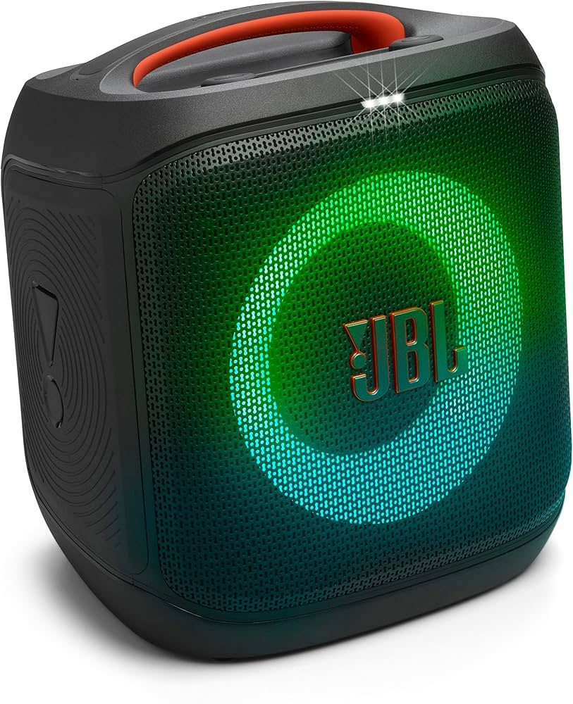 JBL PartyBox Encore, Tragbarer Bluetooth-Lautsprecher mit Lichtshow, IPX4 spritzwasserfest, kleine Delle an der Seite | Zustand: Schlecht
