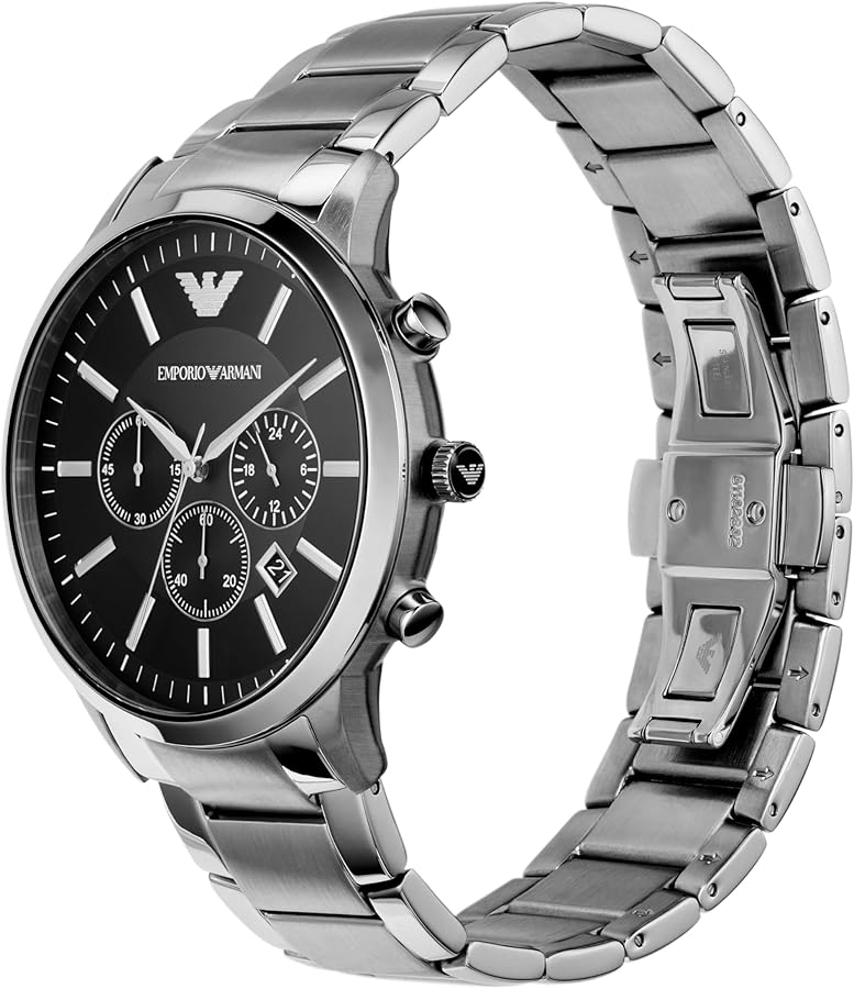 Emporio Armani Renato AR2460 Silber Schwarz, Herren-Chronograph aus Edelstahl mit schwarzem Zifferblatt, ohne Verpackung. | Zustand: Sehr Gut – Bild 2