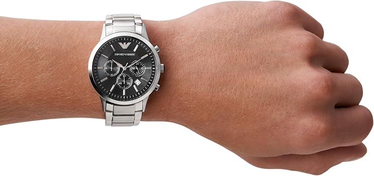 Emporio Armani Renato AR2460 Silber Schwarz, Herren-Chronograph aus Edelstahl mit schwarzem Zifferblatt, ohne Verpackung. | Zustand: Sehr Gut – Bild 4