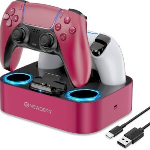 Newdery PS5 Controller Ladestation Rot, Dual-Ladestation für PS5 DualSense Controller, inklusive Ladekabel, Farbe: Rot | Schwarz | Zustand: Sehr Gut | Farbe: rosa