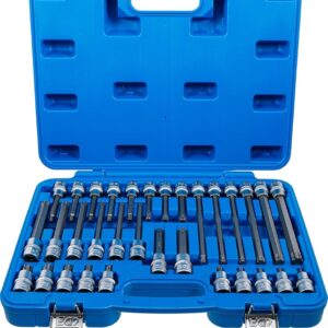 BGS technic Bit-Einsatz-Satz 5182 32-tlg., 1 | 2 Zoll Antrieb, T-Profil (für Torx) T20-T70, Längen 55, 100, 140, 200 mm, Chrom-Vanadium-Stahl | Zustand: Neu