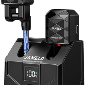 JAMELO WS-200 Wireless Guitar System, Drahtloses Gitarren-Funksystem mit 4 Kanälen, 2,4 GHz, inklusive Ladecase mit Digitalanzeige. | Zustand: Sehr Gut