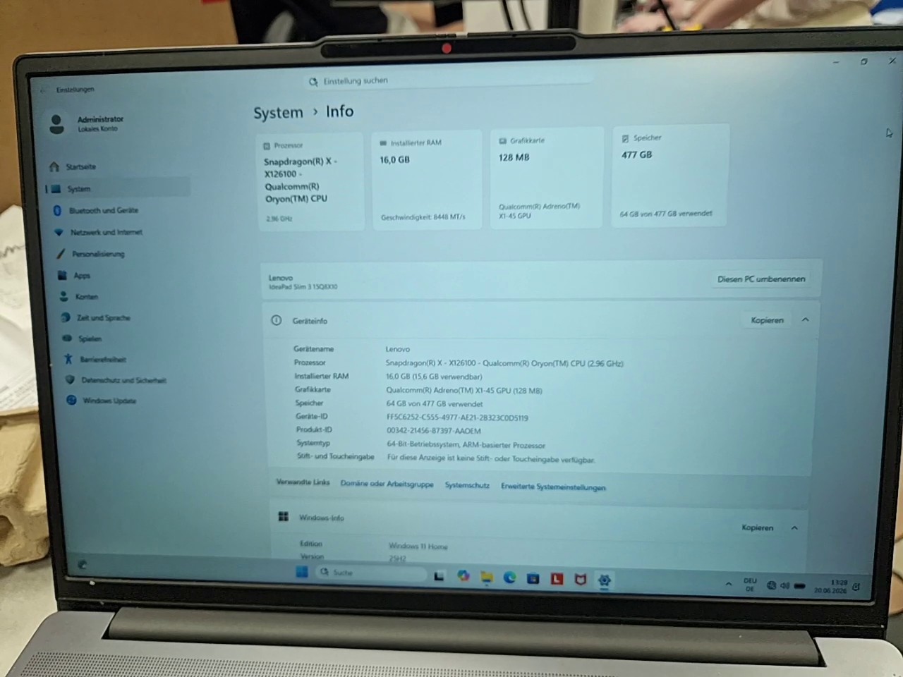 Lenovo IdeaPad Slim 3 15Q8X10 Snapdragon X Elite, 16GB RAM, 512GB SSD, Windows 11 Home, inkl. OVP und Rechnung, sehr guter Zustand | Zustand: Sehr Gut – Bild 2