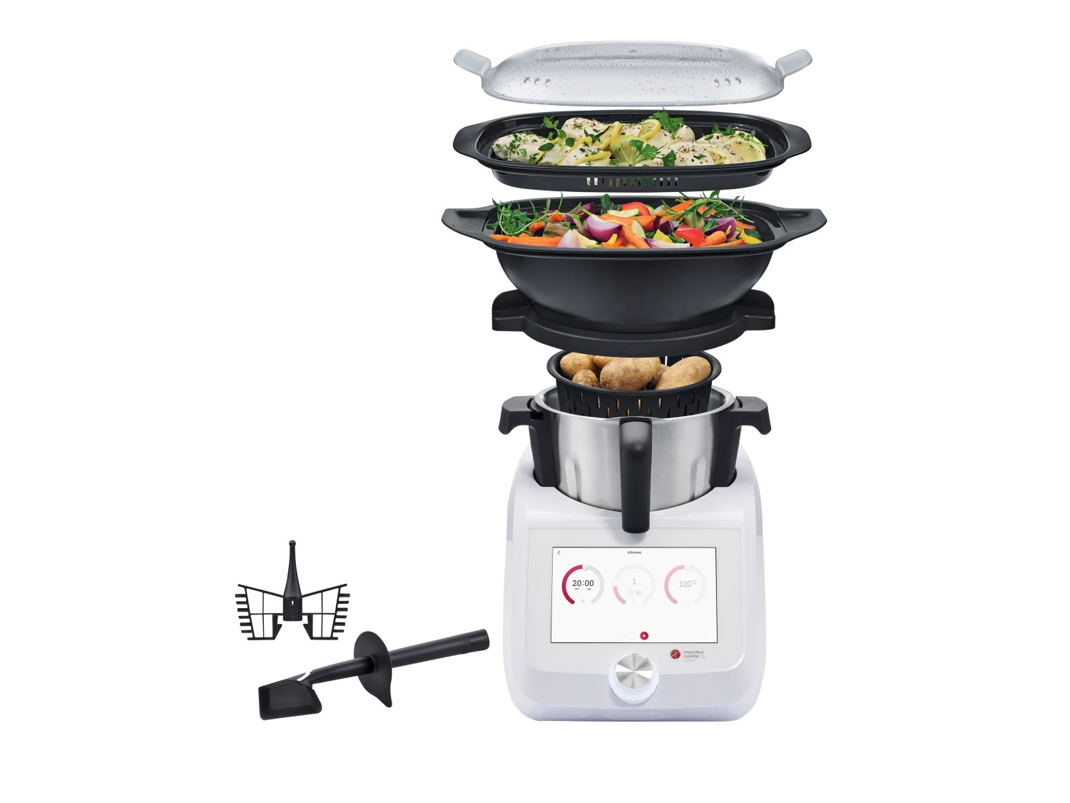 Silvercrest Monsieur Cuisine Smart SKMS 1200, Küchenmaschine mit Kochfunktion, 8 Zoll Touch-Display, WLAN, 3 Liter Mixbehälter, weiß | Zustand: Neu – Bild 2