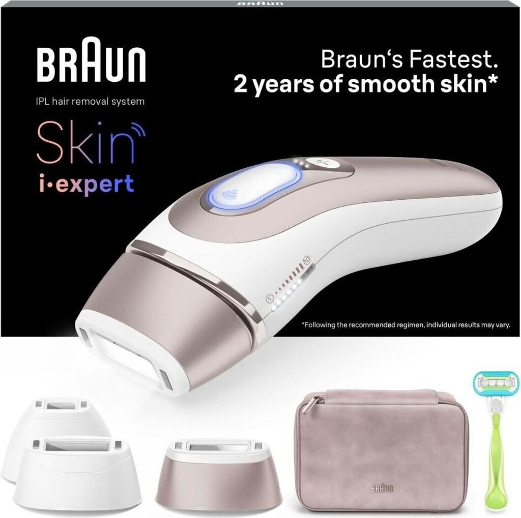 Braun Skin i.expert PL7253 Weiß/Roségold, Smartes IPL-Haarentfernungssystem mit App-Anbindung, Echtzeit-Feedback, 3 Aufsätzen und Tasche. | Zustand: Neu