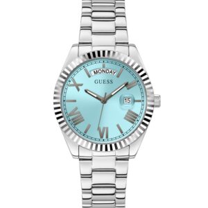 Guess Luna GW0308L4 Silber, Analoge Damenuhr mit blauem Zifferblatt, Wochentags- und Datumsanzeige, Edelstahl, inkl. OVP | Zustand: Gut