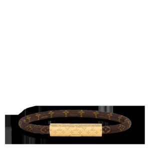 Louis Vuitton Armband Monogram Canvas Gold, Klassisches Armband aus braunem Monogram Canvas mit goldfarbenem Zylinder-Verschluss, inklusive OVP. Rechnung | Zustand: Sehr Gut