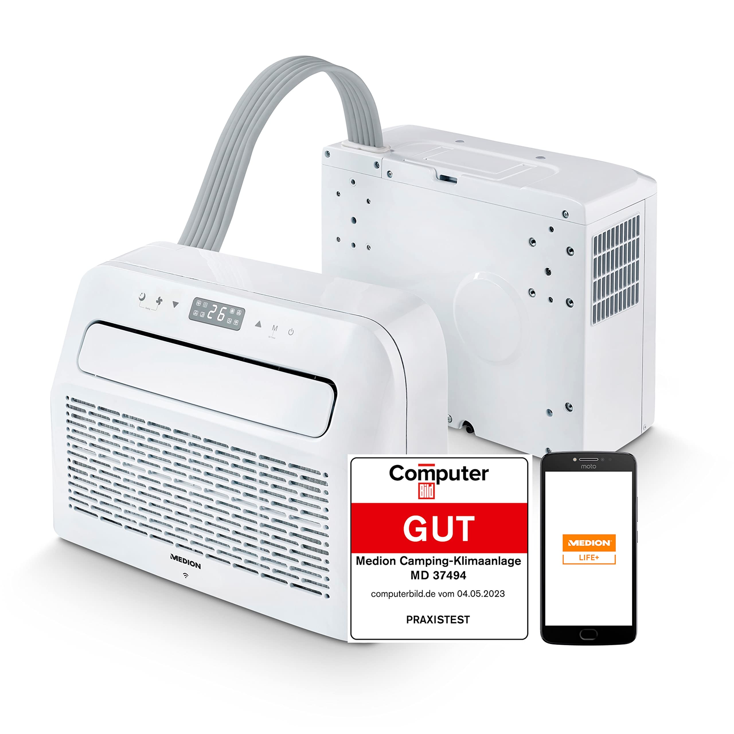 Medion LIFE P501 MD 37494, Mobile Split-Klimaanlage, 5000 BTU, für 12 m², App-steuerbar, Verpackung beschädigt | Zustand: Gut