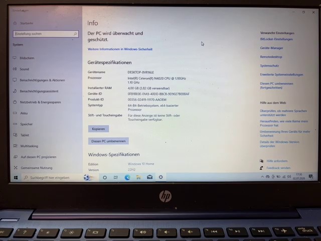 HP Stream 11, Intel Celeron N4020, Blau, 11,6 Zoll Display, 4GB RAM, 64GB eMMC Speicher, Windows 10 Home, inklusive Ladegerät. | Zustand: Gut – Bild 2