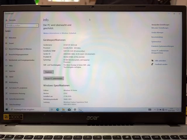 Acer Aspire Go 15 AG15-31P Silber, Intel N100, 4 GB RAM, 15,6 Zoll Full-HD Display, Windows 10 Home, silbernes Gehäuse | Zustand: Gut – Bild 2
